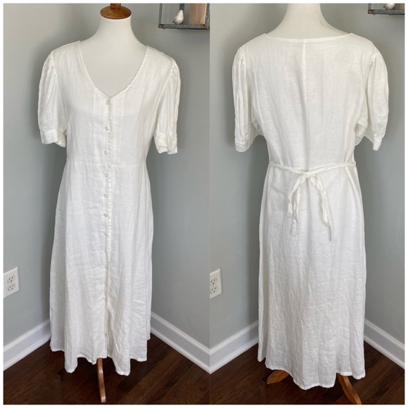 Magaschoni | Dresses | Magaschoni White Linen Button Up Tie Dress | Poshmark